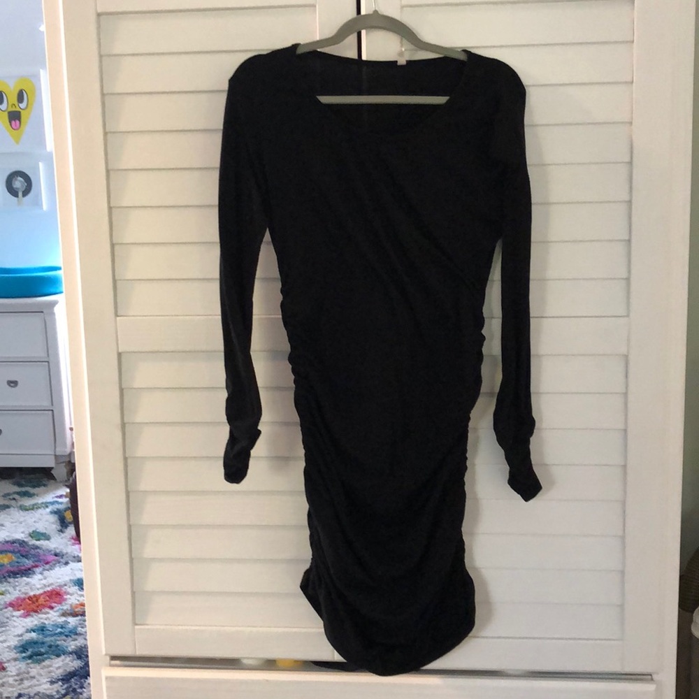 PINKBLUSH MATERNITY BLACK ROUCHED STRETCHY DRESS